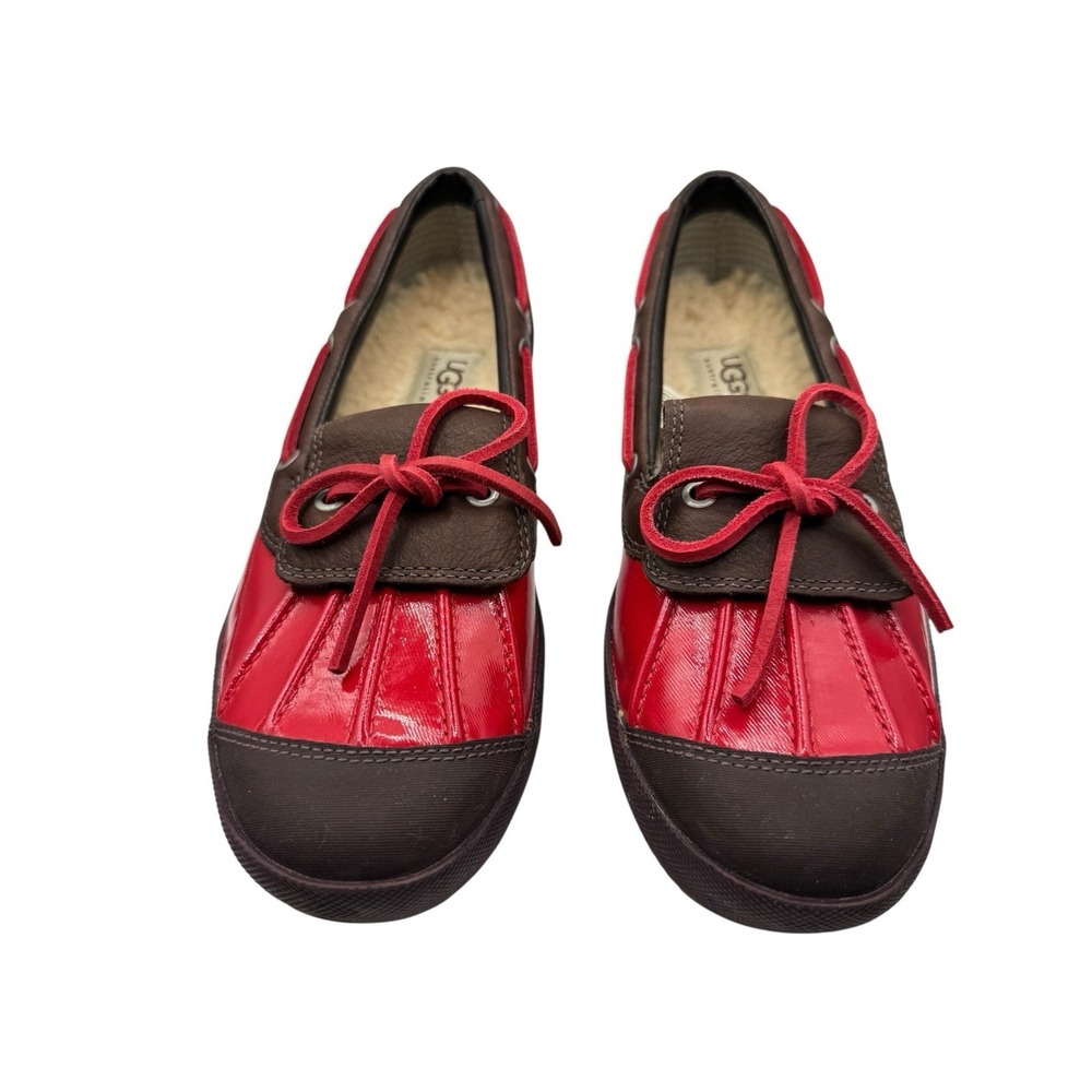 UGG Australia Loafers Women's 7.5 Red Brown Leather Moccasins Shearling Lined - Picture 2 of 10